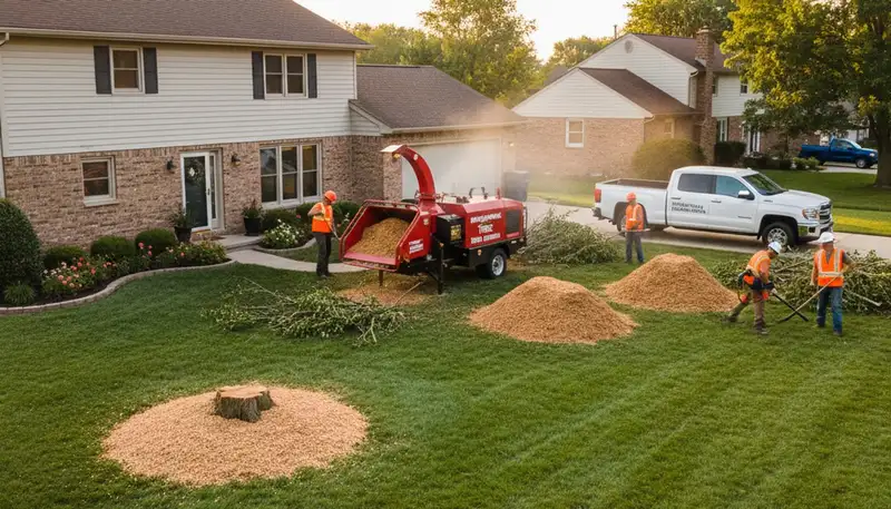 Completed tree removal and yard restoration by professional crew in Indianapolis, IN