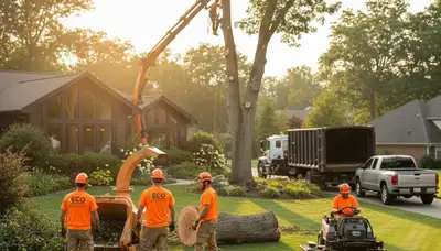 Professional lawn and tree service crew working in Indianapolis, IN yard maintenance project
