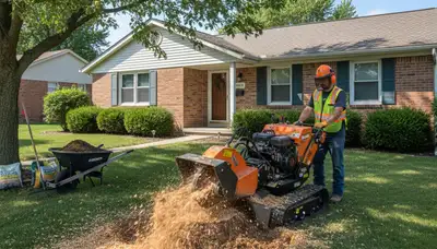 Professional stump grinding removes tree stumps in Brownsburg, IN for lawn restoration and pest prevention