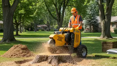 Professional stump grinding in Greenwood, IN removing tree stumps for lawn restoration and landscaping