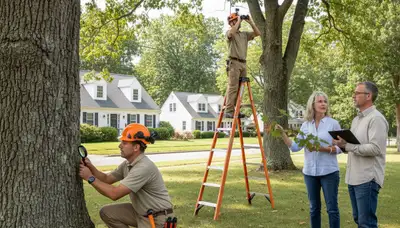 Certified arborist performing tree health assessment for homeowners in Avon, Indianapolis, IN