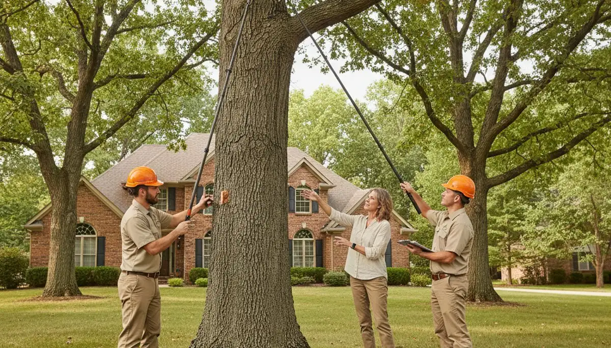 Certified arborist performing tree health assessment for homeowners in Brownsburg, Indianapolis, IN