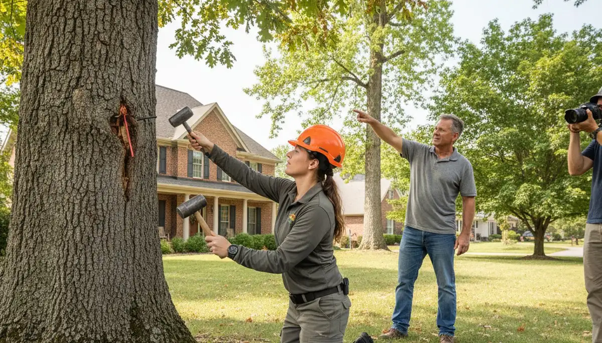 Certified arborist performing tree health assessment for homeowners in Greenwood, Indianapolis, IN