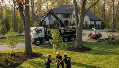 Arborist planting new tree sapling in Indianapolis IN yard for Chop Chop Tree service