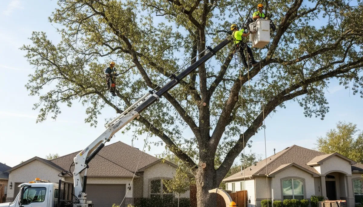 Arborist trimming oak tree branches in Indianapolis, IN for Chop Chop Tree professional tree service