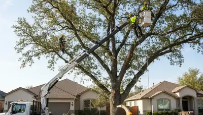 Arborist trimming oak tree branches in Indianapolis, IN for Chop Chop Tree professional tree service