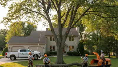 Professional tree removal service in Indianapolis IN safely cutting and clearing large oak trees